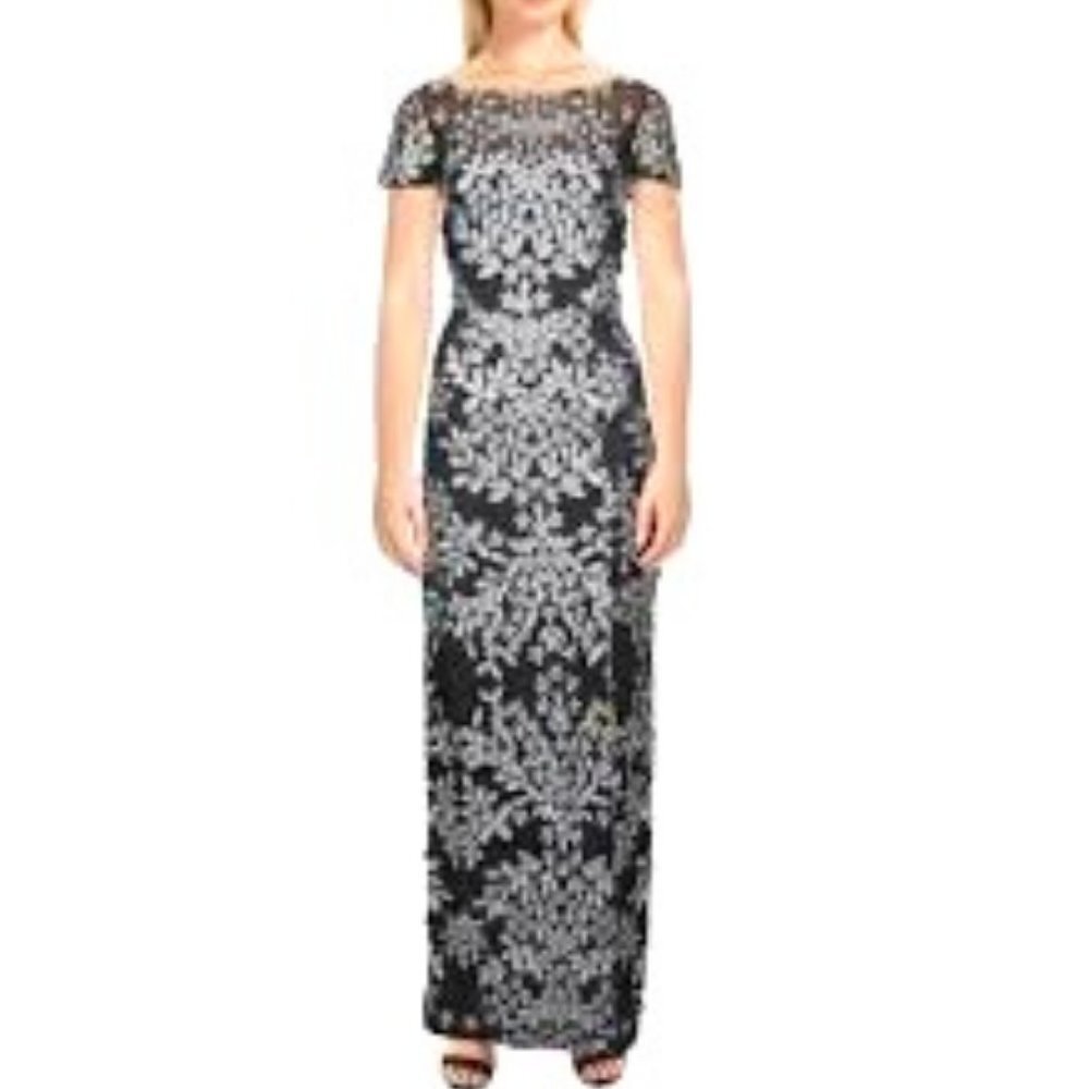 NWT JS COLLECTIONS Illusion Gown Embroidered Acan… - image 1